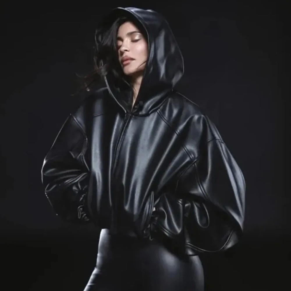 Khy ON HAND by Kylie Jenner Faux Leather Cropped Hooded Jacket LARGE